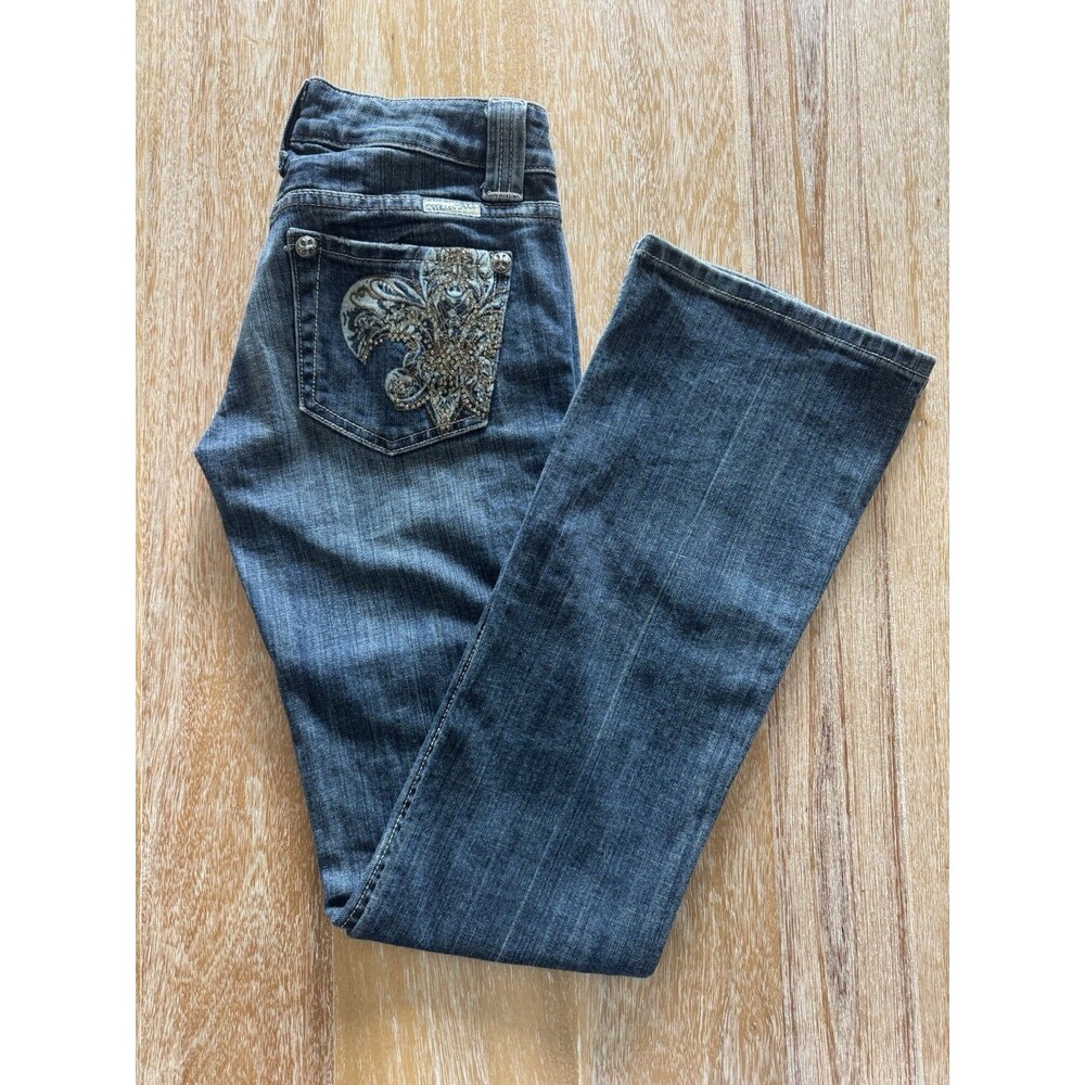 Miss Me JP4738 Jeans Size 26 Fleur De Lis Embellished Bling Bootcut Dark Wash